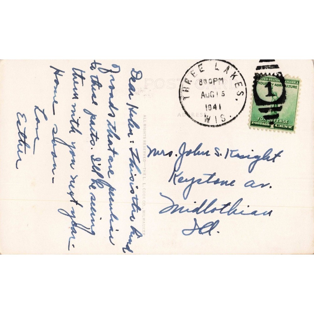 Vintage 1941 Northern Wisconsin Forest Road RPPC Postcard Three Lakes WI - Picture 2 of 2